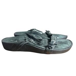 Aetrex Sandalistas Black Leather Sandals Adjustable Orthopedic Comfort Sz 8 1/2